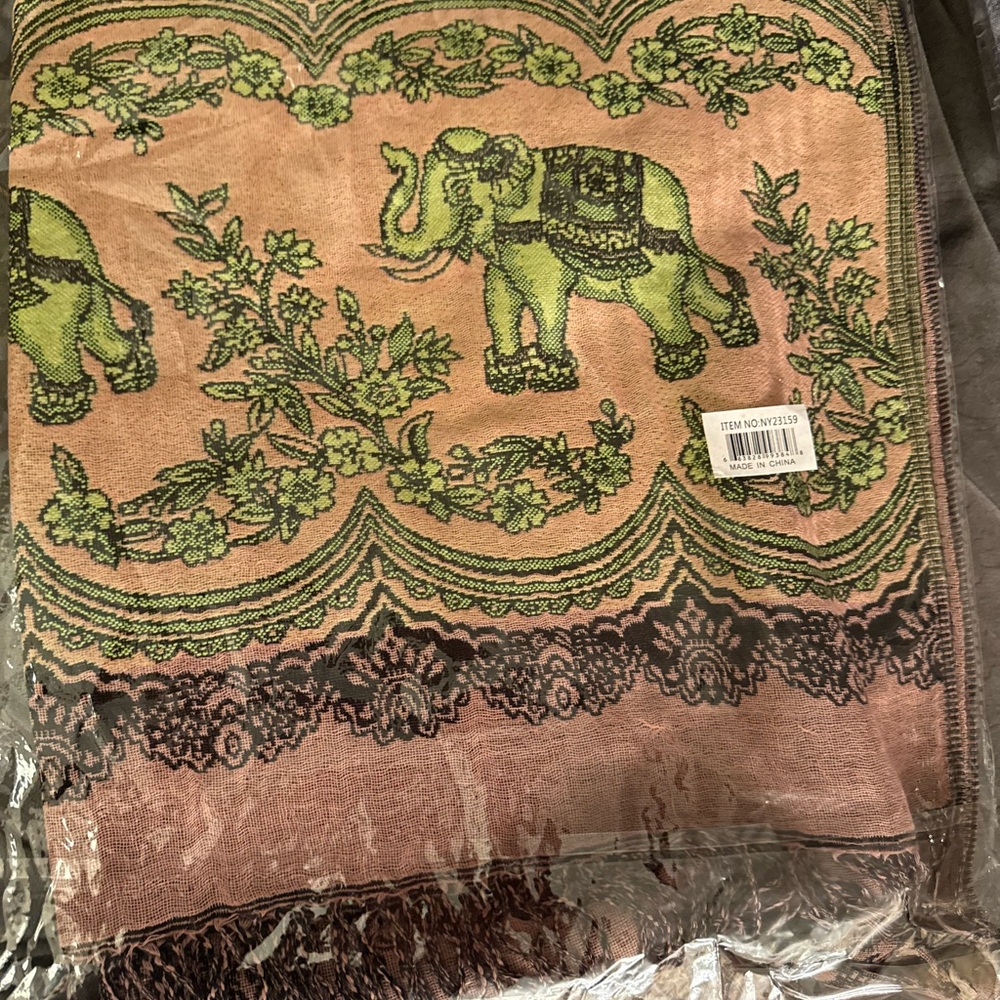 Elephant Print Scarf with Fringe